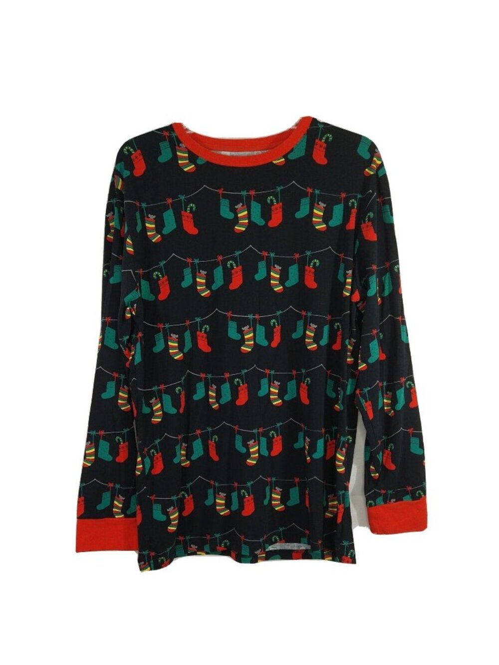 PajamaGram Pajama Top Men Size S Black Red Christmas Stocking Long Sleeve